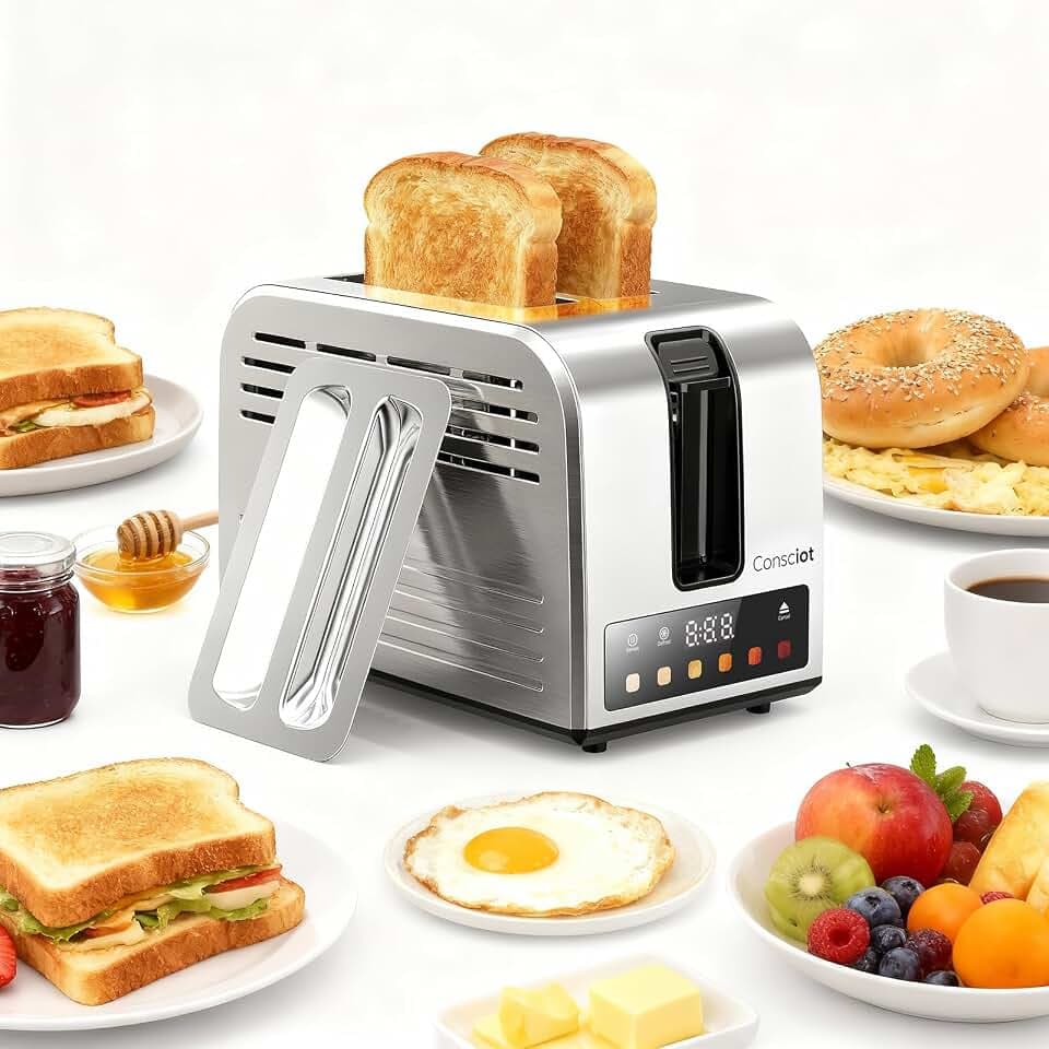 Consciot Smart Touch Screen 2 Slice Toasters with 6 Browning Levels, Timer