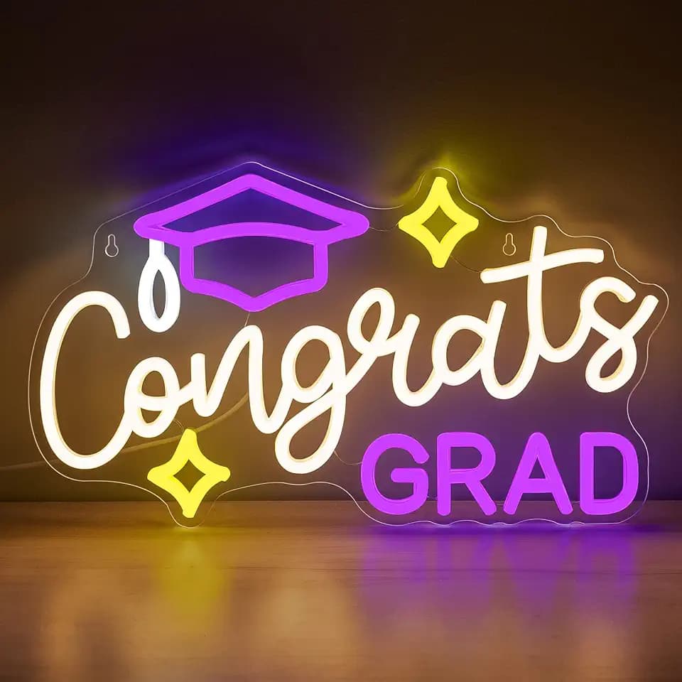 Congrats Grad Neon Sign with Cap-16.93" x 10.63" LDE Graduation Light Sign