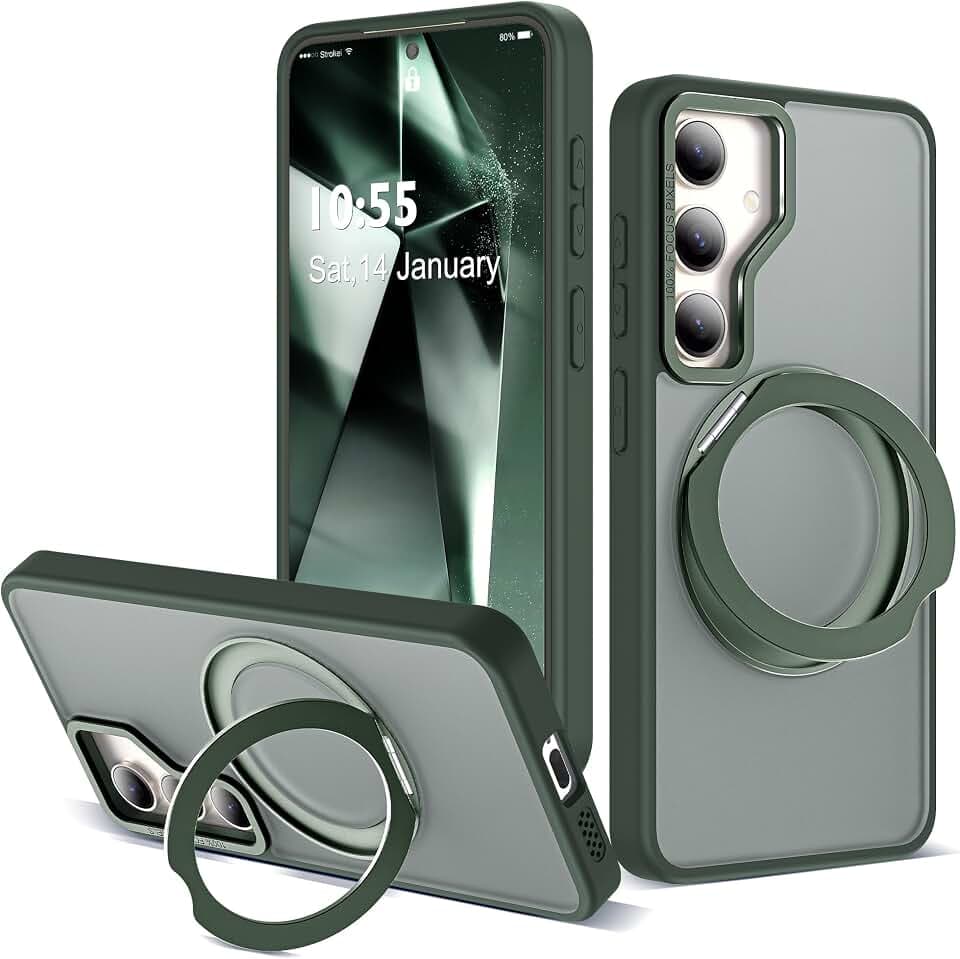 for Samsung Galaxy S23 Plus Case with 360° Spin Stand,Dark Green