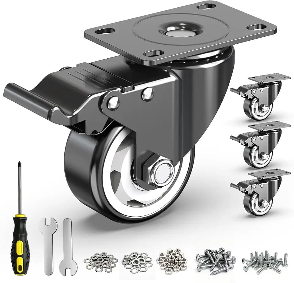 HOLKIE 3 Inch Heavy Duty PP Swivel Casters, Dual Brake, 4 Pack