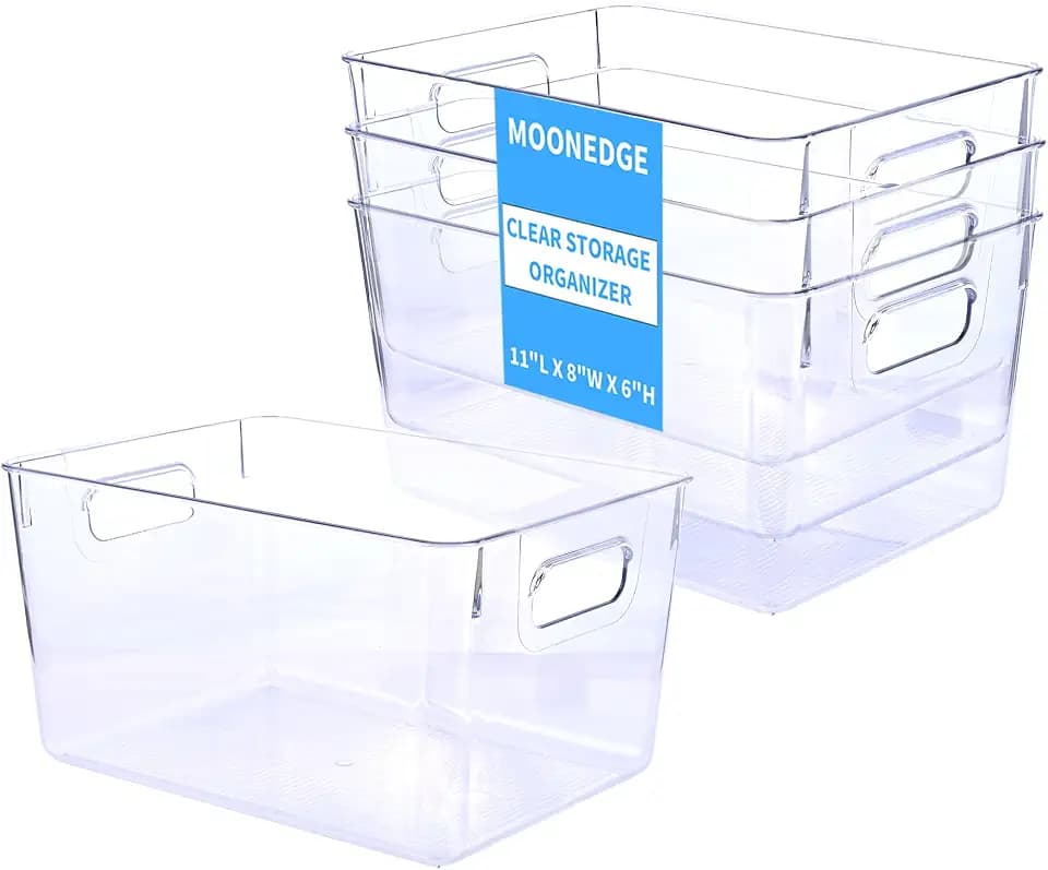 MOONEDGE 4 Pack Clear Plastic Storage Bins 11x8x6in Storage Containers