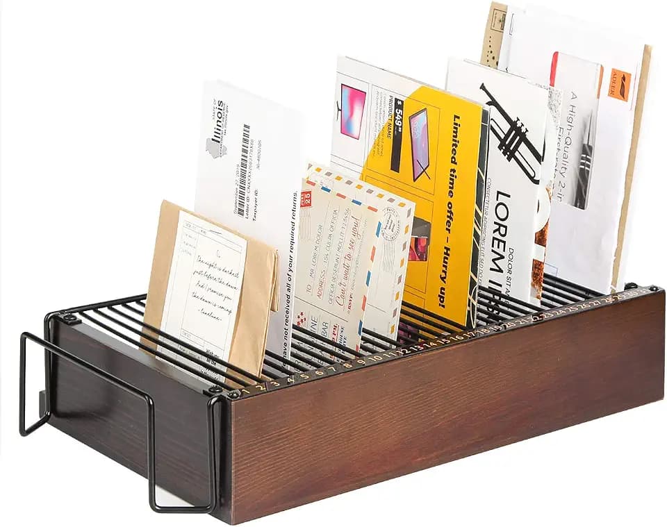 JACKCUBE Design Wood Monthly Office Desktop Bill & Mail & File Organizer Storage with Steel Divider Holder 31section, Entryway or Printer table Living room Kitchen (MK487A)