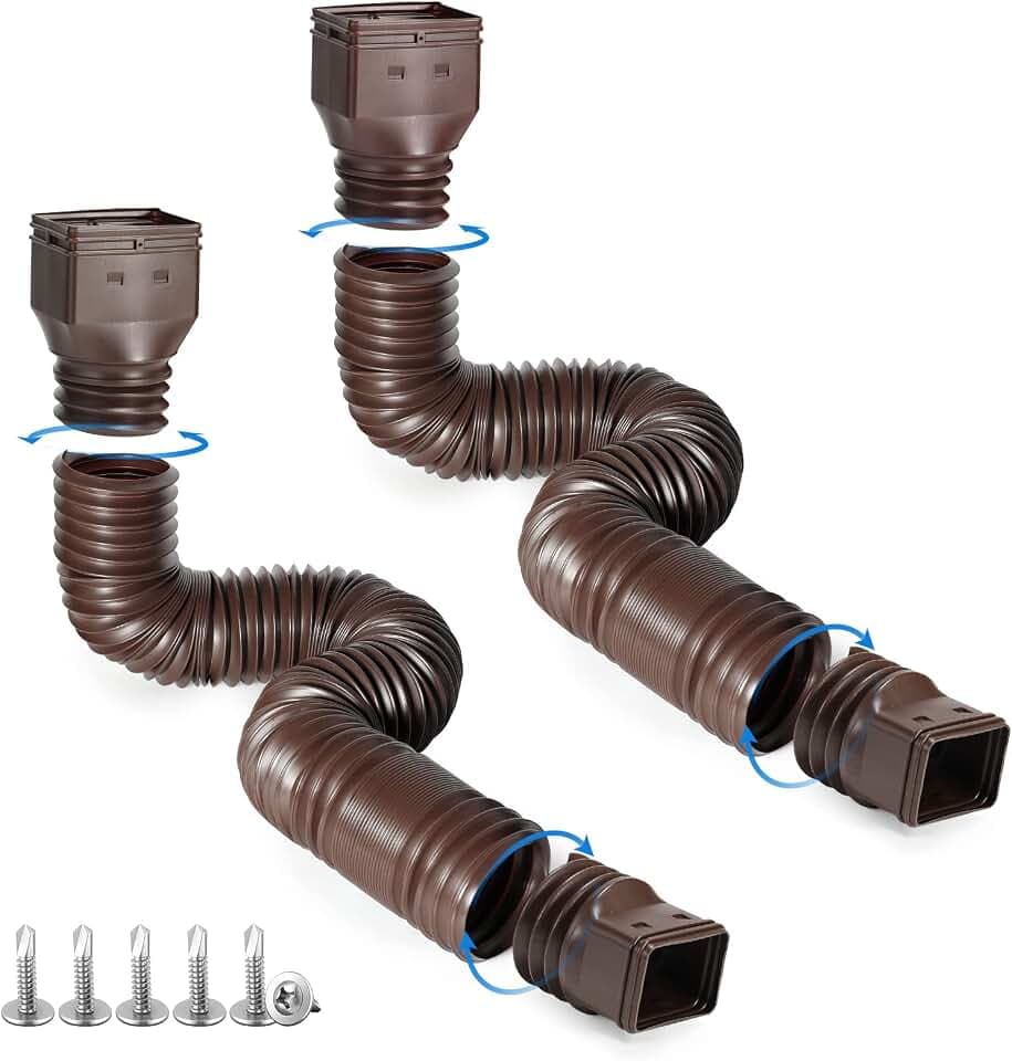 plusgutter Brown 2-Pack Rain Gutter Downspout Extensions Flexible, Drain Downspout Extender,Down Spout Drain Extender, Gutter Connector Rainwater Drainage,Extendable from 21 to 68 Inches