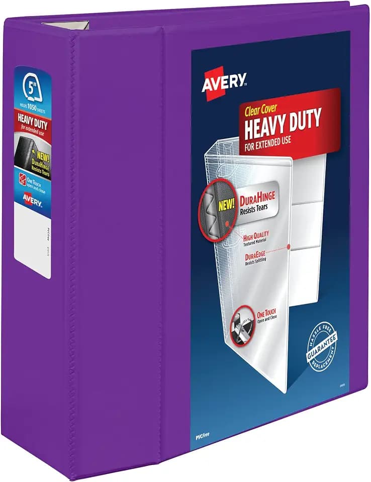 Avery® Heavy-Duty 3 Ring Binder, 5" EZD® Rings, 1 Purple Binder