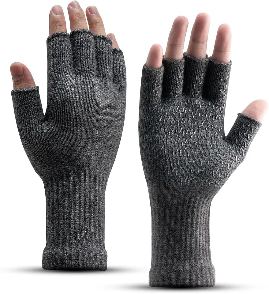 Rahhint Alpaca Wool Thin Fingerless Gloves for Men Women Half Finger Winter Knitted Gloves for Fishing Hunting Driving Typing