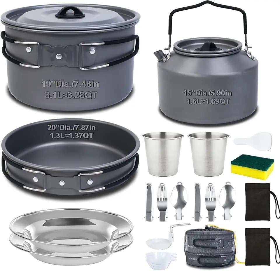 22-Piece Large Camping Cookware Set, 3.3L Pot & Kettle