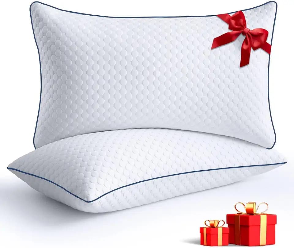 Cooling Standard Pillows Set of 2, Shredded Memory Foam Pillows Standard Size, Adjustable Firm Bed Pillows for Side Back Stomach Sleepers, Standard Pillow for Sleeping with Zip Washable Cover