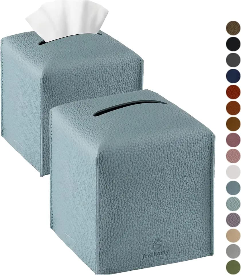 Tissue Box Cover, Jeethemy Square PU Leather Tissue Box Holder, Modern Tissue Case Facial Paper Organizer Dispenser,5X5X5'',Double Blue