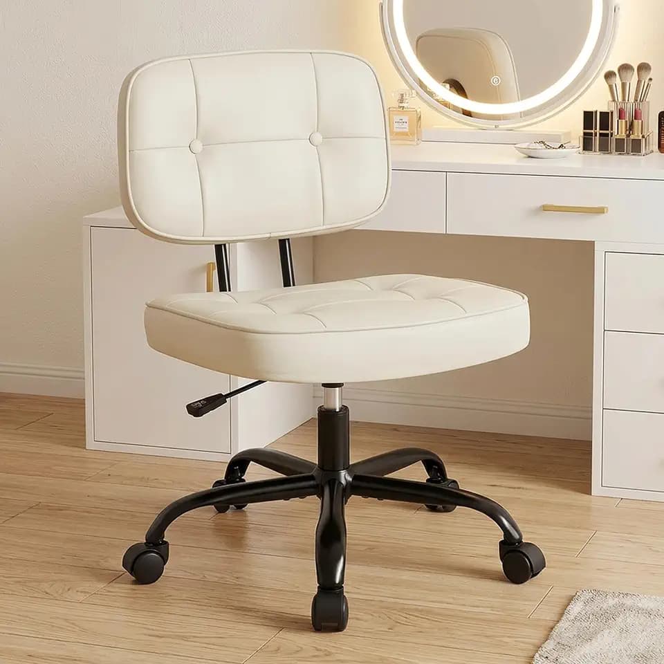 DUMOS Armless Office Desk Chair, Small Vanity Chair with Lumbar Support