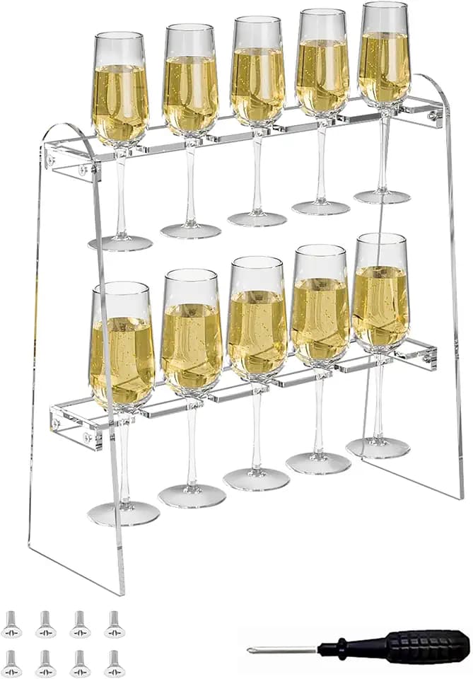 2 Tier Acrylic Champagne Flute Holder Stand for Party with 10 Slots, Countertop Champagne Glass Holder Stand Fit up to 8oz Champagne Flutes(Glasses Not included)