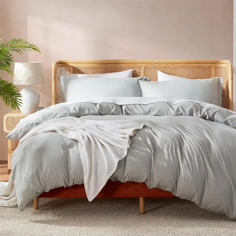 Nestl Light Grey Duvet Cover Full Size - Soft Double Brushed Full Size Duvet Cover Set, 3 Piece, with Button Closure, 1 Duvet Cover 80x90 inches and 2 Pillow Shams