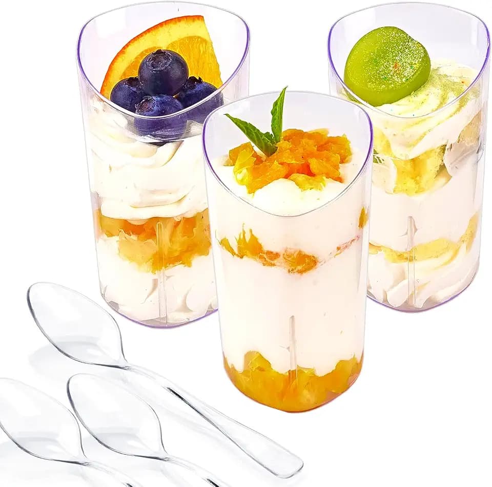 3 oz Plastic Dessert Cups with Spoons, 50 Pack