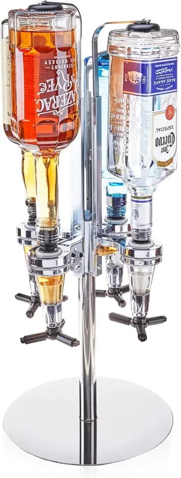 True 4-Bottle Dispenser, Novelty Drink Dispenser for Whiskey, Bourbon, Vodka, Gin, and Spirits, Fun Bar Cart Accessories for Home Bar, Man Cave, or Liquor Cabinet Decor, Set of 1, Liquor tap