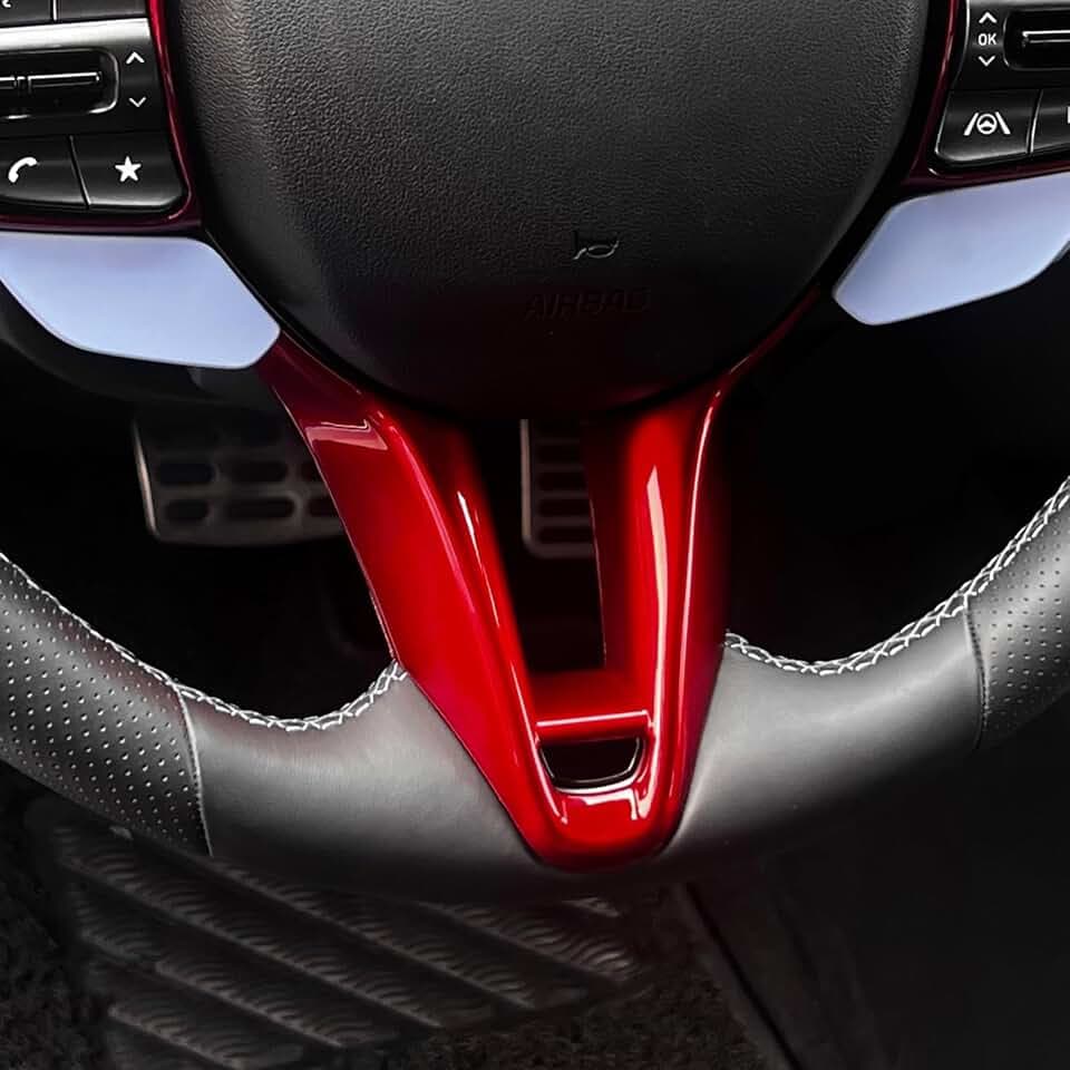 Auto-Lenkradabdeckung Dekor Aufkleber Streifenleiste Innenleiste Passend für Hyundai I30N 2018-2025 (Rot)