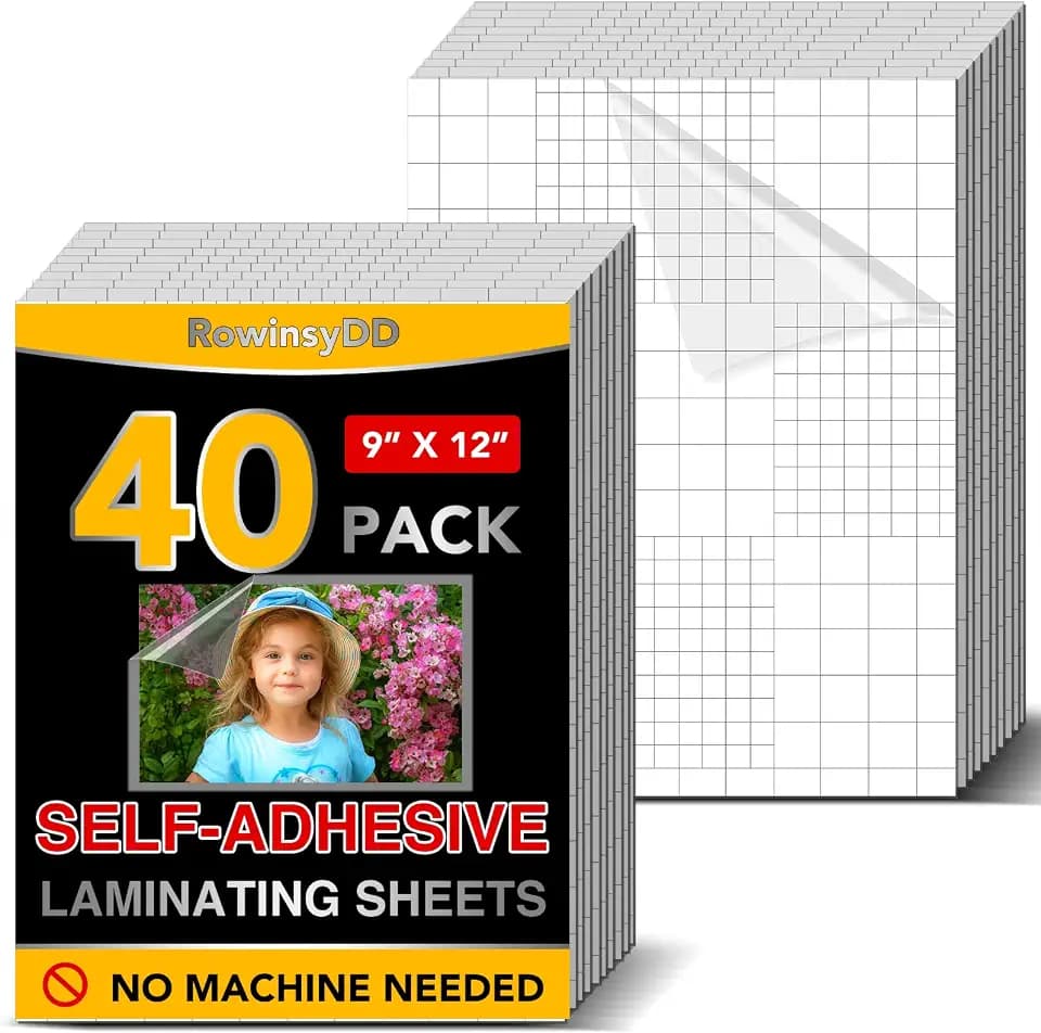 RowinsyDD 40 PCS Self Laminating Sheets, Self Adhesive Laminating Sheets