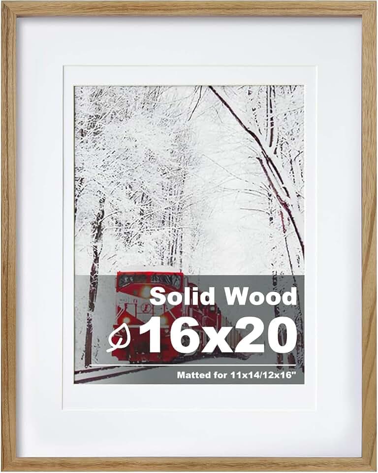 Egofine 16x20 Picture Frame, Made of Solid Wood Covered by Plexiglass 11x14/12x16 with Mat 16x20 without Mat, Poster Frame for Wall Mounting Photo Vertically or Horizontally, Carbonized Brown