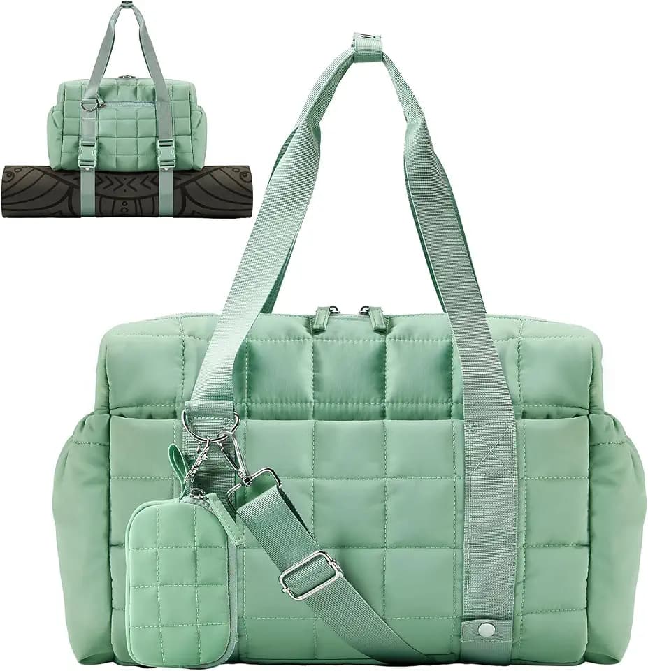 Small Gym Bag for Women, Puffy Sports Duffel Bag with Yoga Mat Holder