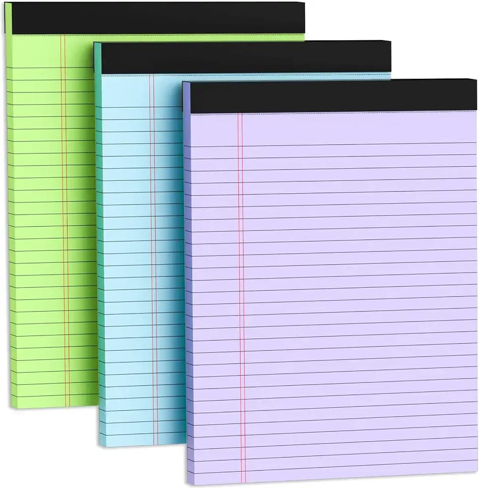 3 Pack Legal Pads 8.5 x 11 Colored Note Pads 8.5 x 11 Wide Ruled Line Paper
