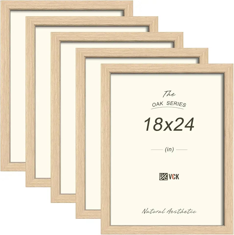VCK 18x24 Poster Frame Set of 5, Natural Oak Wood Wide Border, for Picture