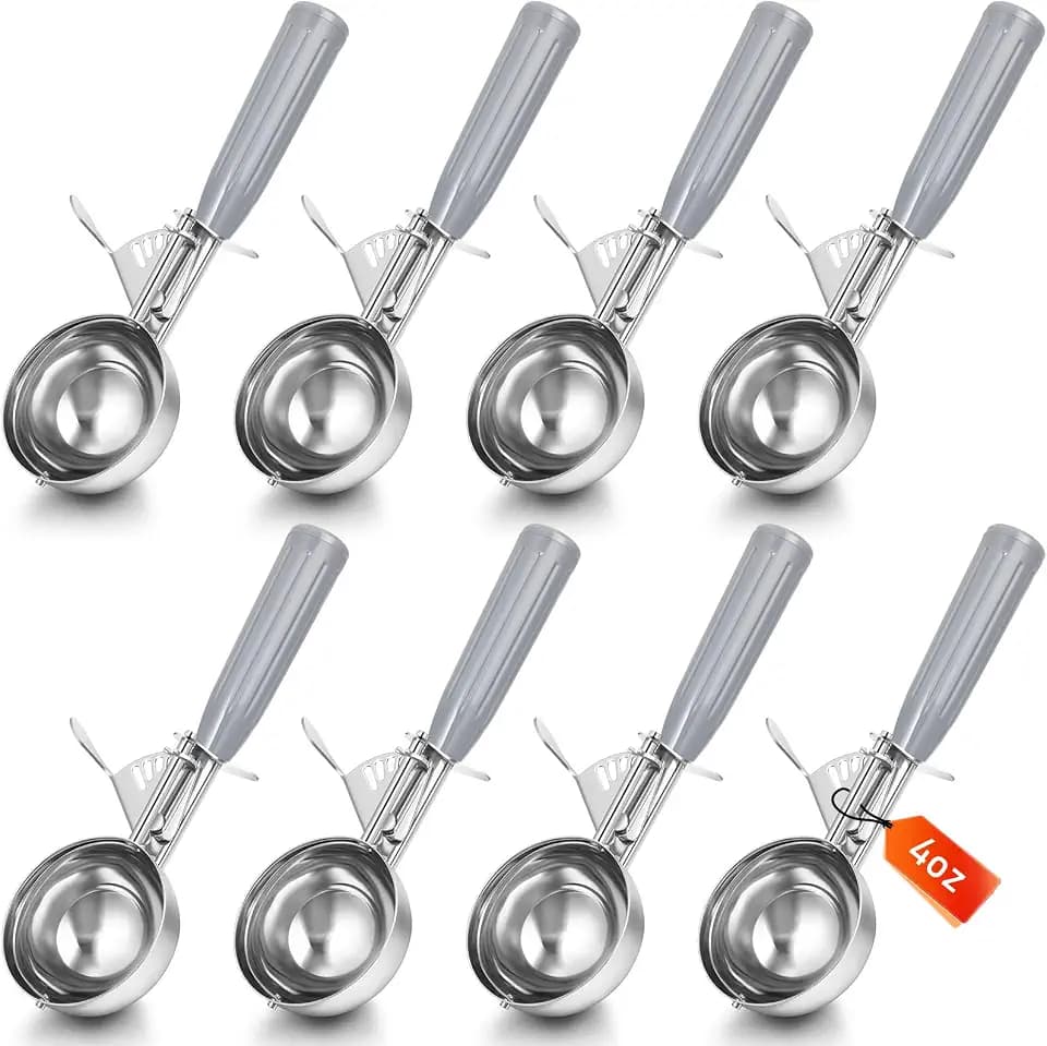 Reallnaive 8 Pcs Ice Cream Scooper with Trigger, 4 oz, Gray