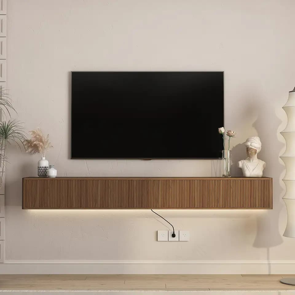 KEIKI 78.7" Floating TV Stand Wall Mounted with 16 Color LEDs & Power Outlets for TVs Up to 70 Inch, Wooden Media Console Entertainment Center Television Table Cabinet for Living Room, Bedroom