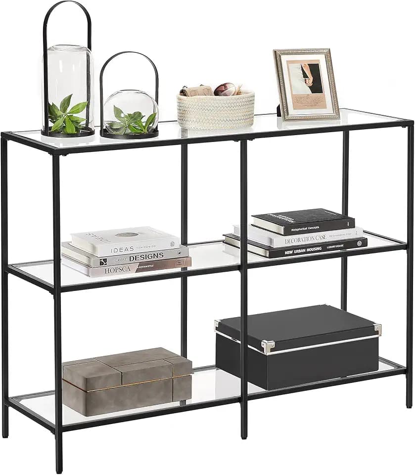 VASAGLE 39.4 Inchs Console Table with 3 Shelves, Tempered Glass Shelf