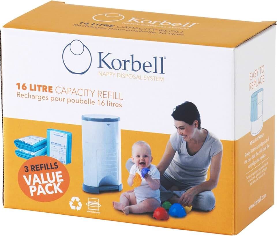 Korbell - Nachfüllpackungen für Windelbehälter - STANDARD - 16 L - x3 - Biologisch abbaubar - Geruchskontrolle - Kapazität 240 Windeln, Grün