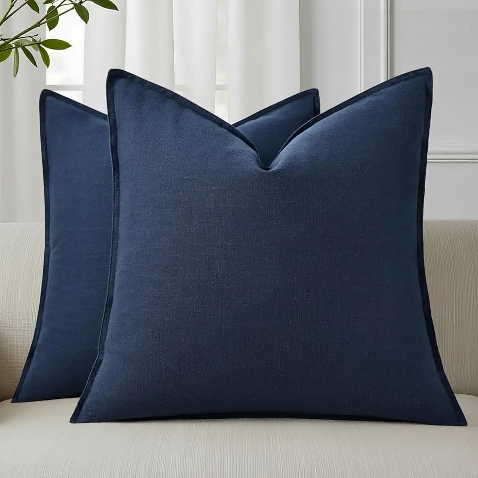 decorUhome Fall Navy Blue Linen Throw Pillow Covers 18x18 Set of 2