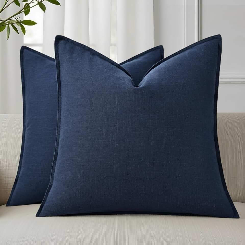 decorUhome Fall Navy Blue Linen Throw Pillow Covers 26x26 Set of 2
