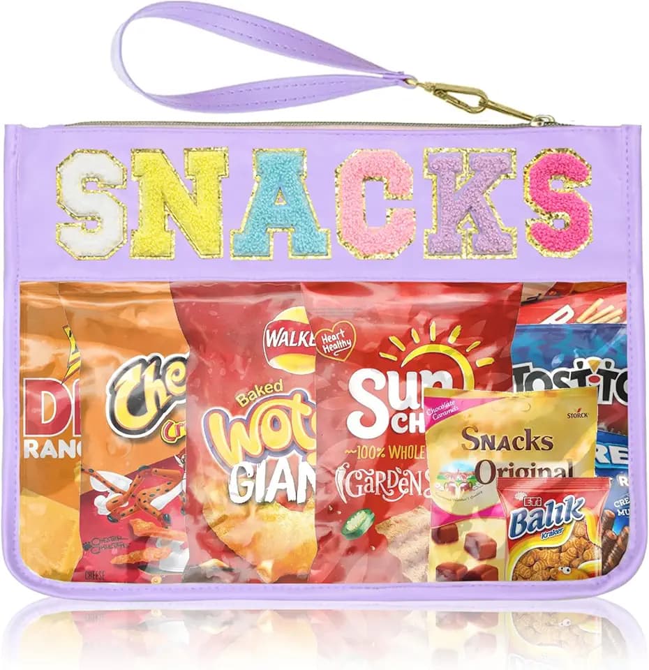 Siwara Snack Bags Clear Pouch Travel Makeup Bag Chenille Letter Bags for Zipper Pouch Clear Cosmetic Bag Clearly Tote Bag Makeup Travel Bags for Women