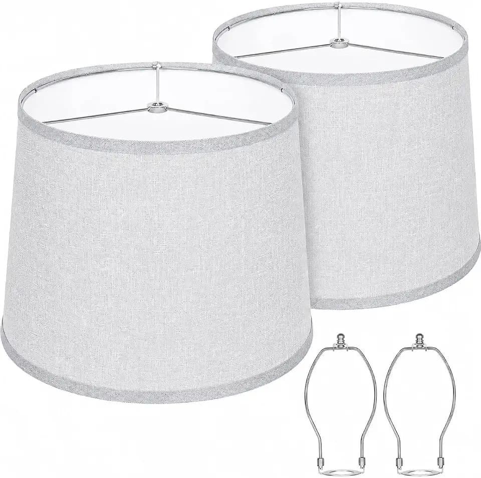 Lamp Shades Set of 2, Grey Drum Lampshades 11"T x 13"B x 10"H