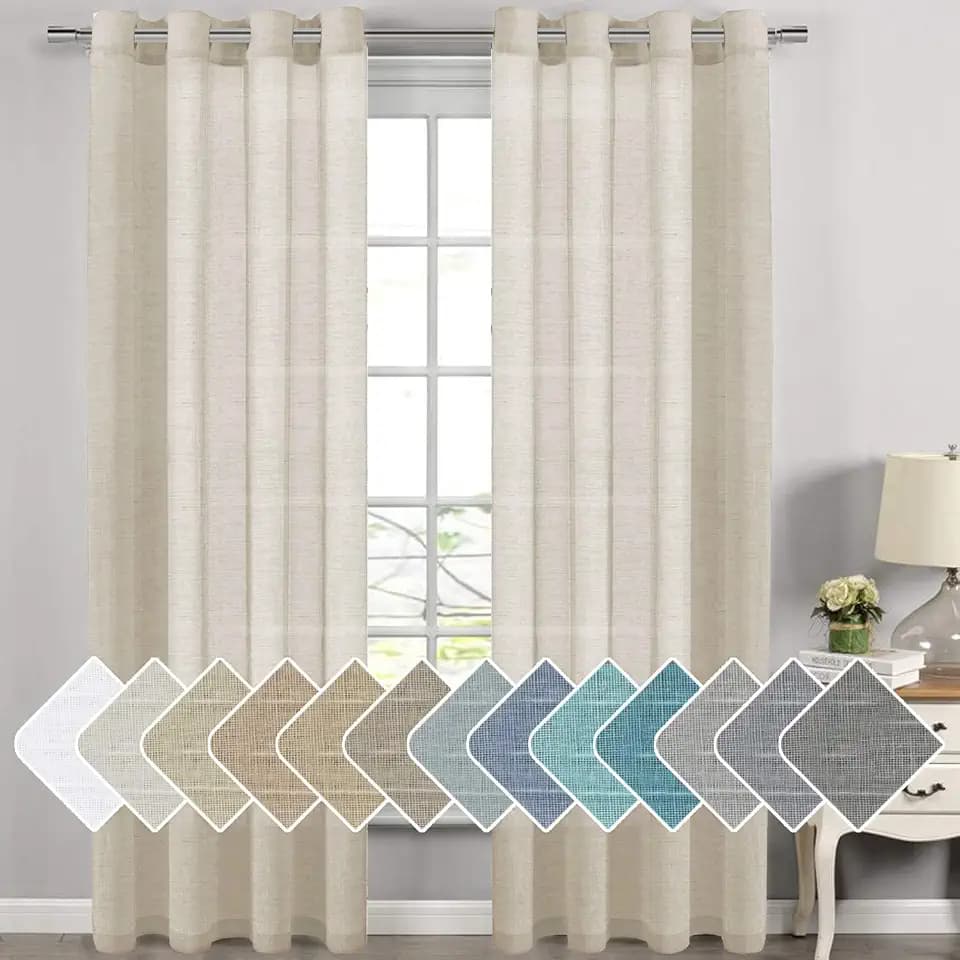 H.VERSAILTEX Linen Sheer Curtains 108" 2 Panels Grommet