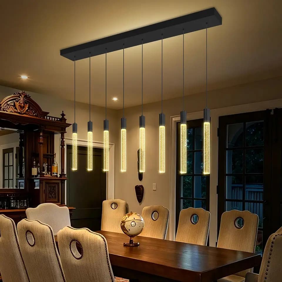 8-Lights Black Hanging Pendant Light Modern Dimmable LED Crystal Chandeliers Bubble Crystal Pendant Light for Kitchen Island Dining Room Bedroom Living Room Over Table