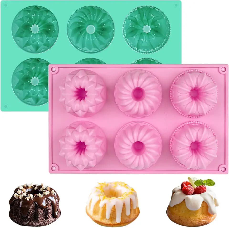 HUAKENER 2 Pcs Mini Fluted Cake Pan, 6-Cavity Fluted Tube Cake Pan