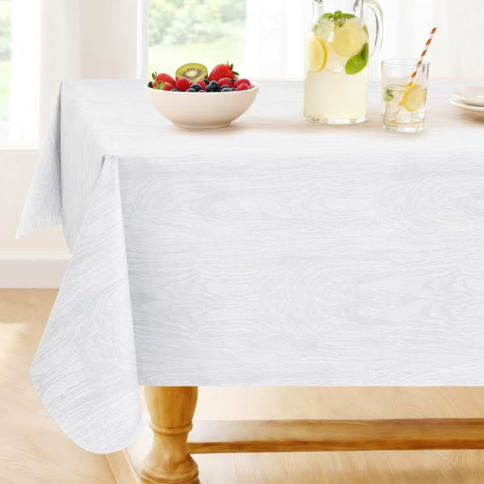 Smiry Rectangle Table Cloth, Waterproof Vinyl Tablecloths with Flannel Backing, Wipeable Spillproof Plastic Wood Grain Table Cover for Dining, Indoor and Outdoor (Grey & White, 60" x 120")