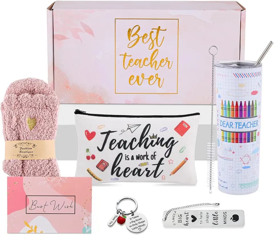 DHQH Best Teacher Appreciation Gifts Set Box,20 oz Insulated Tumbler for Women,Funny Thank You Mothers Day Gifts for Teachers