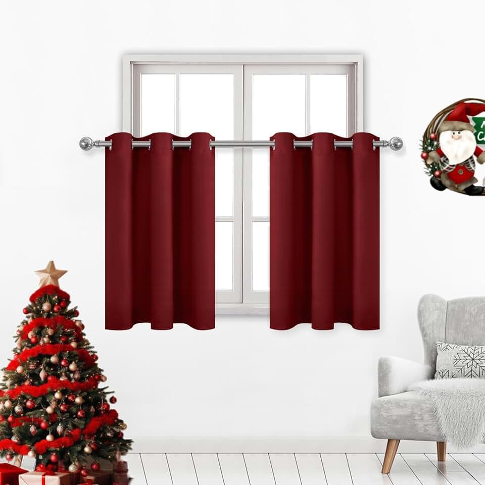 DWCN Burgundy Red Christmas Curtains for Small Window 42 x 36 Inch 2 Panels