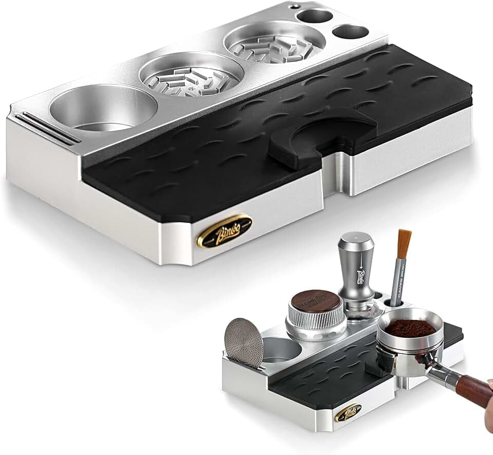 Bincoo Espresso Tamping Station - Lightweight Organizer with Removable Mat, Fits 58/54/53/51mm Portafilters, Tmaper, Non-Slip Base, Compact Coffee Bar Space Saver
