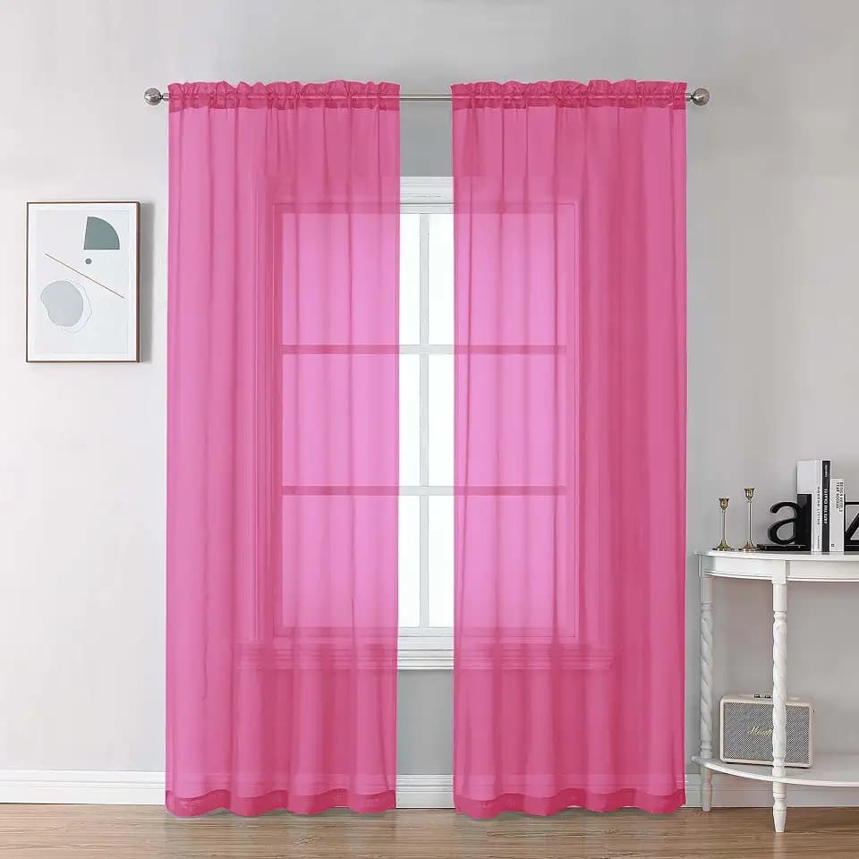 Chyhomenyc Hot Pink Sheer Curtains 84 Inches Long for Living Room, 2 Panels