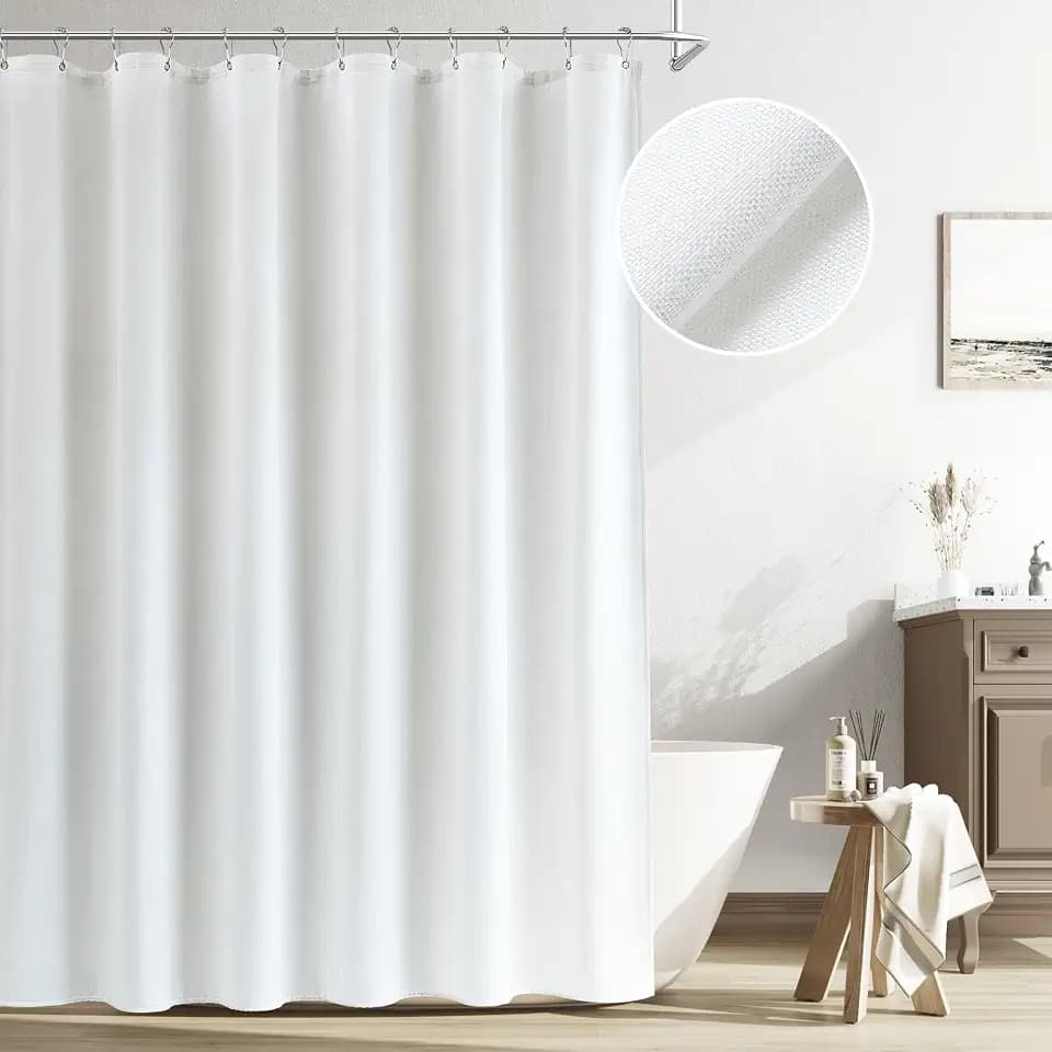Naturoom Linen Shower Curtain 72 Inch Long for Bathroom White 1 Panel