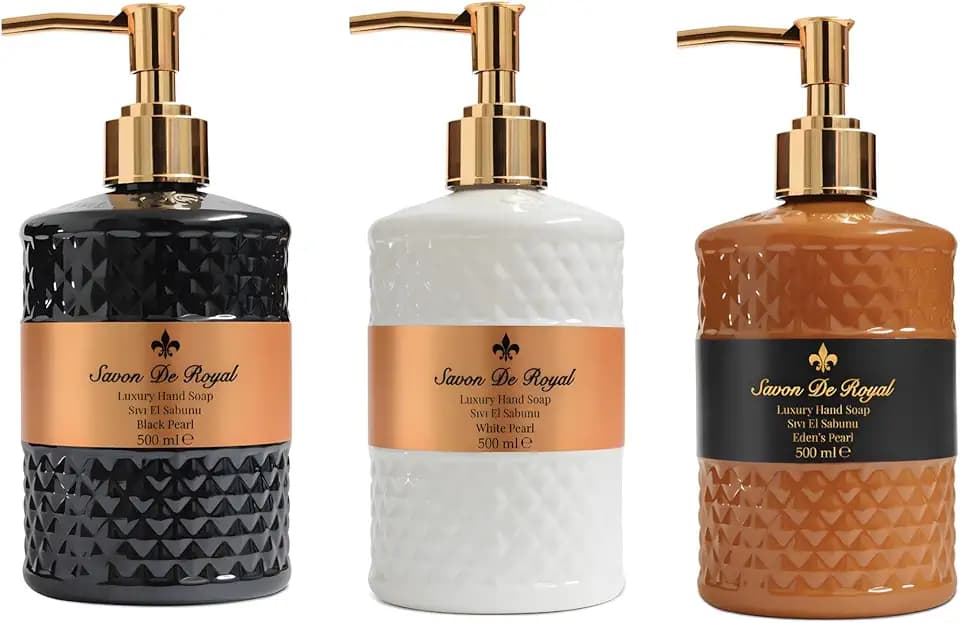Savon De Royal Luxury Pack of 3 Liquid Hand Soap, Jasmine/Musk Vanilla/Vanilla Orange Bathroom Soap Hand Wash Refillable Bottle Gift 50.7 Fl Oz