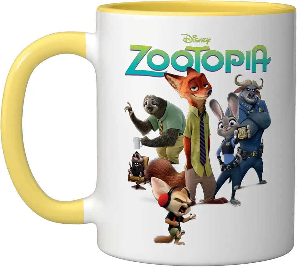 Disney Zootopia Character Group and Logo Ceramic Mug, Yellow/White, 11oz