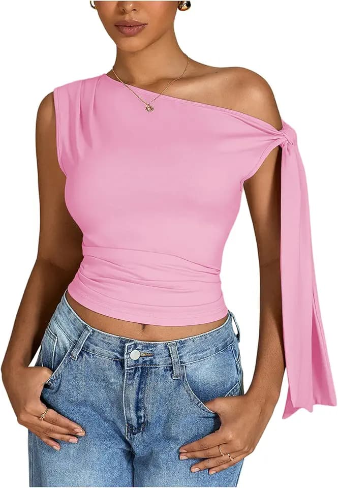 Milumia Women's One Off The Shoulder Tank Tops Asymmetrical Going Out Top