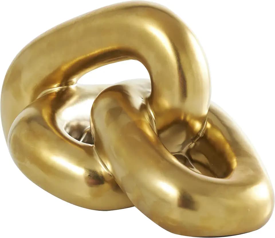Deco 79 Ceramic Chain Decorative Sculpture 3 Link Home Decor Statue, Accent Figurine 7" x 11" x 6", Gold