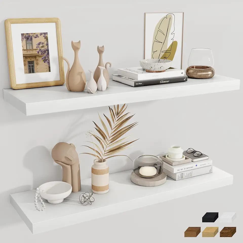 Fun Memories 12 Deep Floating Shelves, 40W x 12D Floating Shelves for Wall Set of 2, Extra Deeper Hanging Wood Shelves for Wall for Living Room Kitchen Laundry Room Kitchen Home Office - White