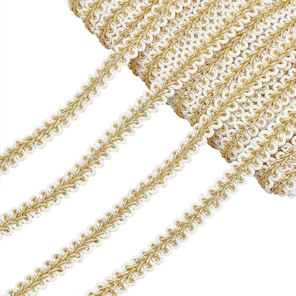 PH PandaHall 15 Yards Gimp Braid Trim 12mm/0.5” Woven Gimp Braid Trim White Golden Polyester Chinese Braid Trimming for Woven Boho DIY Crafts Costume Home Christmas Decoration