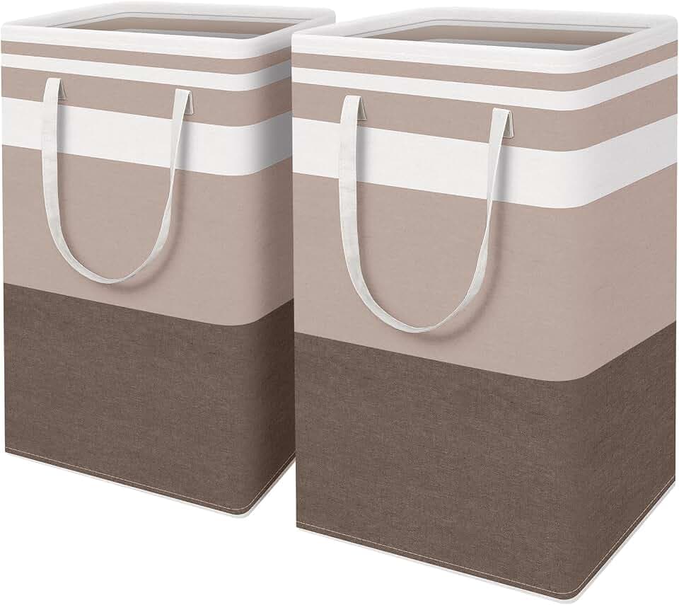 HomeHacks 2 Pack Large Laundry Baskets, Laundry Hampers Bags (Khaki 88Lx2)