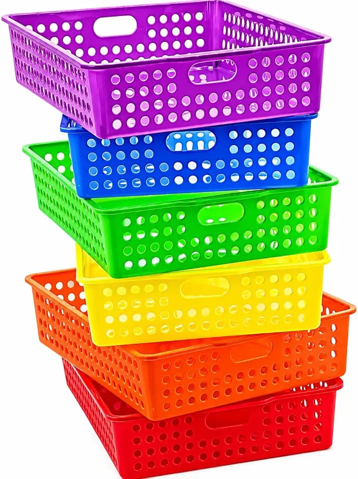 4E's Novelty 6 Pcs Colorful Plastic Classroom Storage Bins 13.75" X 10.25" for Organizing A4 Papers Trays, Turn In Containers Kids School Teachers Classroom Organization & Storage Supplies