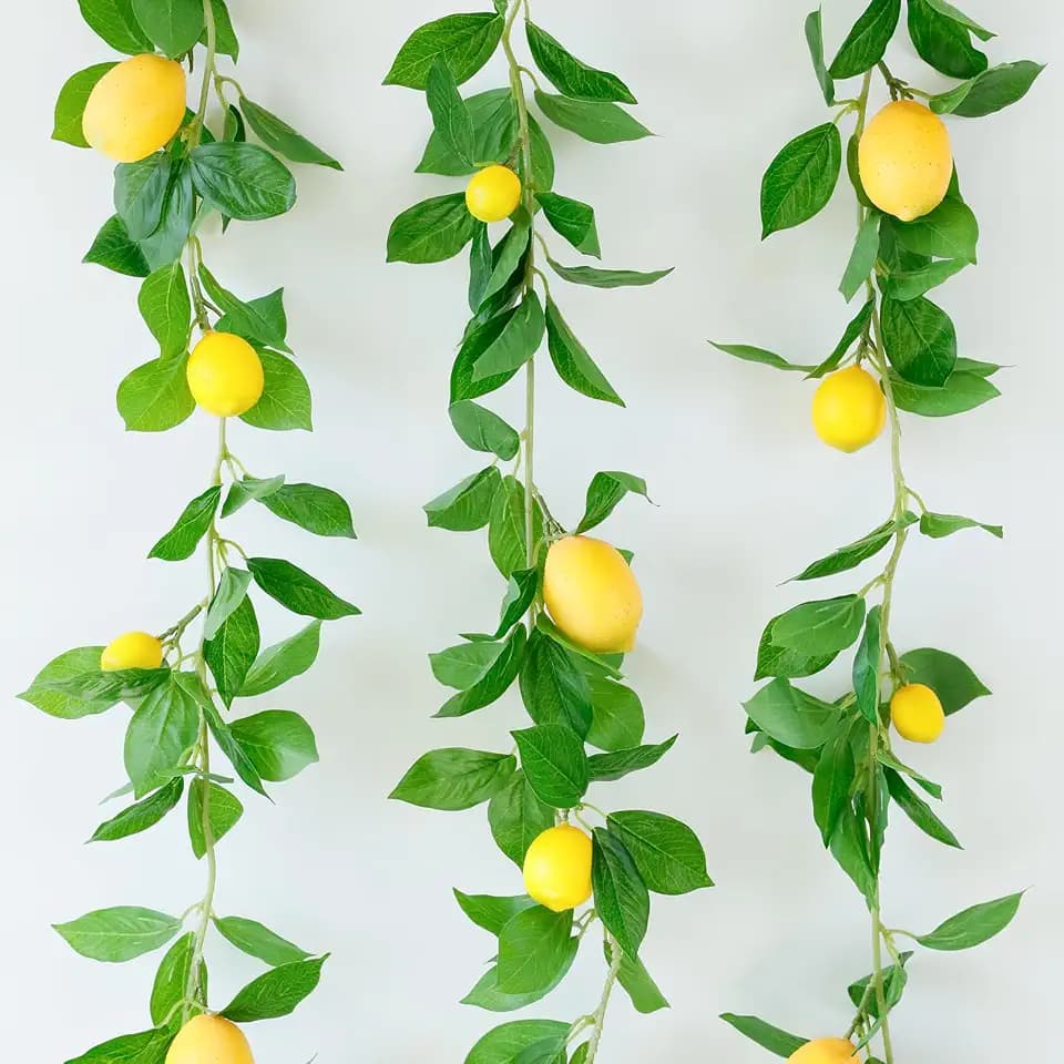 Dallisten 3 Strands Lemon Artificial Vines, 71" Lemon Silk Vine Garland with Green Leaves, Fake Hanging Plants Greenery Decor for Home, Bedroom, Wall, Party, Wedding Decoration