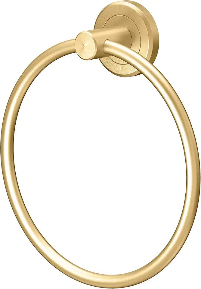 Gatco 4232 Latitude II Towel Ring, | Modern Hand Towel Holder for Bathroom | Stylish Decorative Hardware, Heavy Duty Metal, EZ Ancor Mounting | Brushed Brass